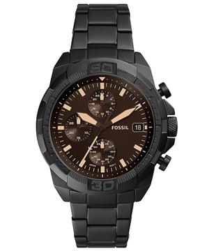Diese Fossil Bronson Chronograph Uhr für  Herren ist das perfekte Accessoire zum tragen oder verschenken. Ihr Schwarz 44 mm Rund Gehäuse kombiniert mit dem bequemen Schwarz Armband aus  Edelstahl garantiert, dass Sie diese atemberaubende Uhr kompromisslos genießen werden. Angetrieben von einem hochwertigen Quarz Uhrwerk und wasserdicht bis 5 bars, läuft Ihre Uhr stets weiter. Modisches Sportliches Design, perfekt für alle Arten von Sport, Indoor-und Outdoor-Aktivitäten oder den täglichen Gebrauch -Diese Analog Uhr verfügt über eine Kalenderfunktion: Datum, Stoppuhr, 24-Stunden-Anzeige Diese hochwertige Uhr hat ein Schwarz Edelstahl Band ( 21 cm Länge und 21 mm Breite) mit einer Faltschließe mit Druckverschluss Gehäusedurchmesser: 44 mm,Gehäuse Höhe: 11 mm, Gehäusefarbe: Schwarz, Zifferblattfarbe: Schwarz