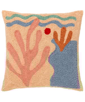The Corals cushion gives those beach day vibes. It is made up entirely of a unique loop tufted cotton to create a cool abstract design of a sea bed and beach, with large corals growing nearby. Finished with a polycotton canvas reverse, knife edge trim and zip fastening. A fun, friendly and huggable fashion piece to throw on your sofa and help create your own unique living space. Size: 45 x 45cm.