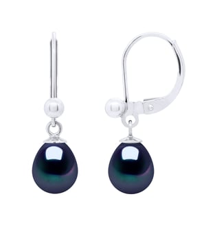 Ohrringe aus Silber 925 und echten Süßwasser-Zuchtperlen in Birnengröße 7–8 mm – FARBE SCHWARZ TAHITIAN STYLE – Klappverschluss – Lieferung mit Echtheitszertifikat und internationaler Garantie – HERGESTELLT IN FRANKREICH