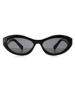 Prada Oval Womens Black Dark Grey PR26ZS  Sunglasses feature a chic, oval frame that seamlessly blends contemporary style with classic sophistication. Crafted from high-quality acetate, these sunglasses offer both durability and comfort, ensuring they remain a staple in your wardrobe for years to come. The lenses provide excellent UV protection while distinctive Prada branding on the temples adds a touch of prestige, making these sunglasses not just a practical accessory, but a statement piece that complements any outfit with a touch of high-fashion flair.