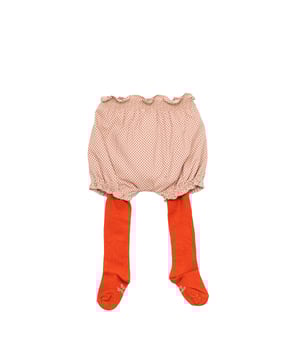 Bloomers with tights.
 Bloomers:
 Elastic waistband and bottoms.
 Fun design.
 Seams seen in tone.
 Leotards:
 Brand name on the plant.
 Composition: Bloomers: 100% Cotton; Leotards: 80% Cotton, 17% Polyamide, 3% Elastane
 Care:
Wash maximum at 30ºC.
 -Do not iron.
 - It is not allowed to use a dryer.
 - Do not use bleach.
 - Does not support dry cleaning.