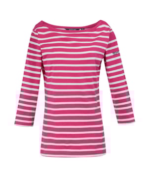 50% Katoen, 50% Polyester. Stof: Coolweave. Ontwerp: Gestreept. Mouwtype: 3/4 mouw. Halslijn: Boot Hals. Zoom: Gevormd. Stoftechnologie: Duurzaam. Gemerkt tabblad. 155gsm. Duurzaamheid: Duurzame materialen. Zonne-rating: UPF 30+.