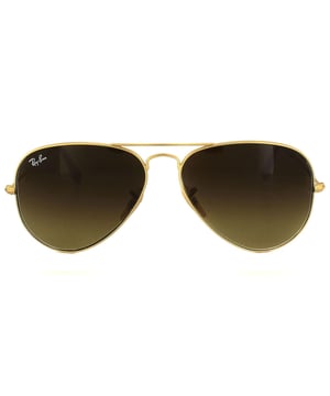 Ray-Ban Sunglasses Aviator 3025 112/85 Matt Gold Brown Gradient were originally designed in 1936 for US military pilots and have since become one of the most iconic sunglasses models in the world. The timeless design is characterised by the thin metal wire frame, large teardrop shaped lenses and fine metal temples that feature silicone tips and nose pads for a customised and comfortable fit. This classic model is available in various sizes and an array of colourways..