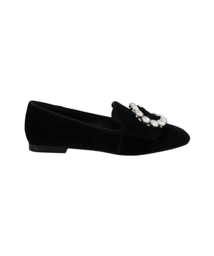 Preciosos mocasines de Dolce & Gabbana con cristales transparentes.
  Modelo: Mocasines planos.
  Color: Negro.
  Material: 79% algodon 1% EA 20% viscosa terciopelo.
  Suela: Cuero.
  Detalles del logotipo.
  Muy alta calidad y comodidad.
  Fabricado en Ita.