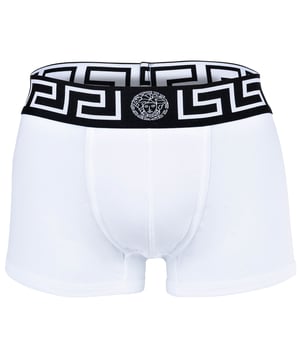 Elegante Herren Boxer Shorts der Marke VERSACE. Hochwertige einfarbige Unterhosen. Greca-Muster und Medusa-Motiv am elastischen Bund.