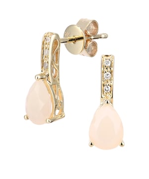 9K (375) geel goud: 1,51 gram; # Diamant: 0,03 ct; # Roze opaal: 1,17 ct