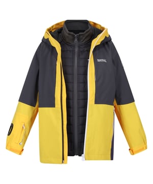 Material: 90% Polyester, 10% Elastane. Lining: Mesh. Fabric: Stretch. Design: Colour Block, Logo, Sleeve Patches. Fabric Technology: Breathable, Ergonomic, Flexible, Insulating, Isotex 15000, Quick Dry, Thermo-Guard, Waterproof, Windproof. 3 Brightness Modes, 3 in 1, 360 Degree Reflection, Brite Lite Sleeve Torch, Built-In Battery, Padded, Rechargable Battery, Stretch Panels. Neckline: Hooded. Cuff: Hook And Loop Strap. Sleeve-Type: Long-Sleeved. Hood Features: Elasticated, Grown On Hood. Pockets: 1 Chest Pocket, 2 Lower Pockets, Zip. Fastening: Full Zip. 10000g/m²/24hrs. Hem: Shockcord Hem. Please Note: Printed Name Label up to Age 8.