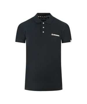 Aquascutum Boxed Logo Black Polo Shirt. Experience pure London elegance with this Aquascutum Aldis London Logo Black Polo Shirt. Featuring a branded logo, this timeless classic will add a touch of refined style to any look. Make a statement and show your fashion savvy with this standout piece.. Boxed Aquascutum Branding On Left Chest, Button Closure, Short Sleeve, Collar Neck. 100% Cotton, Regular Fit, Fits True To Size. British Flag Badge On Left Sleeve. Style Code: P00123 99