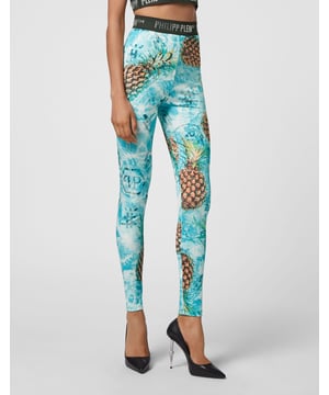 mit Schmucksteinen  Leggings mit hohem Bund aus Stretch-Baumwolljersey mit durchgehendem Strass Ananas Muster. Elastischer Bund mit Strasssteinen und Markenschriftzug. Säume mit zwei Nadelnähten.