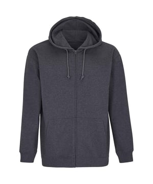 Materialzusammensetzung (%): 60% Baumwolle, 40% Recyceltes Polyester. Gewebe: angeraute Fleece-Innenseite, meliert. Design: Strukturiert. GSM (Gramm pro Quadratmeter): 280. Durchgehender Reißverschluss, Metall-Reißverschluss. Überschnittene Schulter, Jersey Halbmond, Etikett innen, Ausschnitt mit Band, Größenetikett ohne Markennamen. Taschenart: 2 Vordertaschen. Nachhaltigkeit: ACCORD, Amfori-Freigabe, BSCI, Fair Wear geprüft, GRS (Global Recycled Standard), Oeko-Tex Standard 100 zertifiziert, PETA-geprüftes Vegan, REACH, nachhaltige Materialien. Kapuzenmerkmale: mit Kordelzug, angenähte Kapuze, Gepolstert. Mit Kapuze. Langärmlig. Bündchen: gerippt. Saum: gerippt.