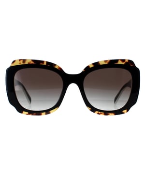 Prada Square Womens Black and Medium Tortoise Light Grey Gradient PR16YS  Sunglasses are a fashionable design made of high-quality acetate material that ensures durability and comfort. The temples are adorned with the iconic Prada logo, adding a touch of sophistication. These sunglasses are perfect for any occasion, whether it's a day out in the sun or a night out on the town.