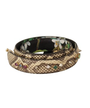 100% Authentic Dolce & Gabbana shoulder bag strap
  Made from leather
  Pretty beige hue
  Complete with two gold-tone lobster clasps
  Model: Shoulder Strap for bags
  Gender: Women
  Color: Beige with gold metal detailing
  Material: 100% Python Leather
  Logo Details
  Made in Italy
  Measurements: 100cm x 3cm
Material: 100% Python Leather