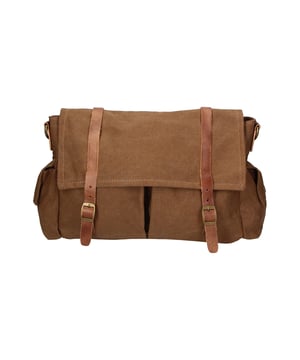 Bolso bandolera unisex en lona y piel genuina. Producto artesanal