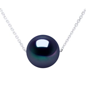 Halskette aus echten Süßwasser-Zuchtperlen rund 8–9 mm – FARBE BLACK TAHITIAN STYLE – Forçat-Glied aus Silber 925 rhodiniert – Länge 42 cm – Lieferung mit Echtheitszertifikat und internationaler Garantie, HERGESTELLT IN FRANKREICH