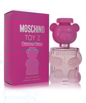 Toy 2 Bubble Gum is a floral fruity fragrance for women created by Olivier Pescheux and launched in 2021 by Moschino as a sweet and fruity part of their popular Toy line of fragrances. The fragrance contains top notes of Candied Fruits, Bitter Orange and Lemon; the middle notes consist of Bubble Gum, Bulgarian Rose, Blueberry, Peach, Cinnamon, Peach Blossom and Ginger; in the base of the fragrance are notes of Musk, Ambroxan and Cedar. The fragrance has a fruity bubble gum opening which is infused with youthful fun and energy. As the original blast of bubble gum settles down the fragrances moves onto a Rose stage, which gives it a deeper more long lasting scent. This is a fun, joyful scent and one gives off a young, happy feel making it ideal for the young and the young at heart.