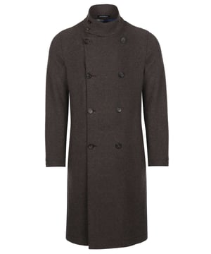 99% scheerwol, 1% elastaan; Emporio Armani-jas;  Model: 91L280 91354 474;  Hoogwaardige afwerking;  Hoge kraag met twee knopen;  Pak met dubbele rij knopen, acht knopen;  Twee zijzakken;  loopspleet;  Emporio Armani-logodetails