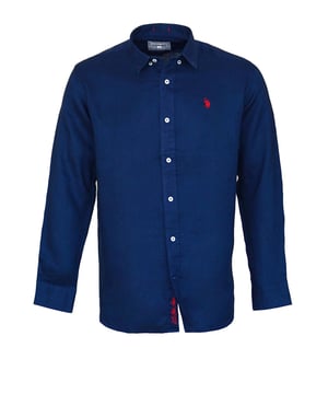 Linnen herenoverhemd met klassieke knoopsluiting. Discrete polotab op de linkerborst. Tweeknoopssluiting op de mouwen.