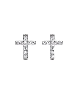 Gerhodineerde kruis oorbellen met briljante zirkonia. Basic is het toppunt van verfijnde eenvoud, tijdloze sieraden met vloeiende lijnen en de extra schittering van zirkonia's. Pretentieloze basissieraden die perfect zijn voor elke dag, maar ook gedragen kunnen worden voor speciale gelegenheden.