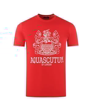 Sientase seguro y elegante con la camiseta roja del logotipo de Aquascutum Bold Aldis. Hecho de materiales comodos, esta camiseta esta estampada con el logotipo Aldis de Aquascutum y presenta un clasico cuello de la tripulacion y mangas cortas. �Salga con estilo y clase! Logotipo de marca Aquascutum TEE rojo, cuello de la tripulacion, mangas cortas 100% algodon, ajuste regular se adapta al codigo de estilo de tama�o al tama�o: TS006 13