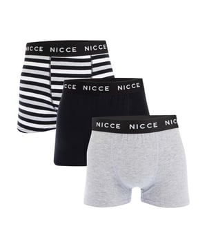 Mens NICCE Docker 3 Pack Boxer Shorts in Assorted.- NICCE signature elastic waistband.- Stretch cotton comfort fabric.- 95% Cotton  5% Elastane. Ref: NC2T125603