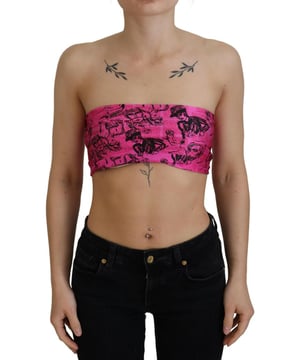 Brand: John Galliano
  Condition: Brand new with tags
  Material: 80% Nylon 20% Elastane
  Color: Pink newspaper print
  Style: Cropped stretch top bra
  Logo details
  Made in Italy
  Gender: Women