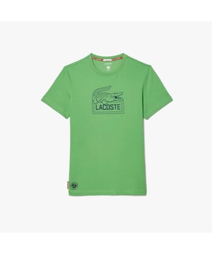 Uniseks Lacoste Sport Ultra-Dry Roland Garros Edition Tennis T-shirt - Organisch katoen jersey stof - Regular fit recht model - Lacoste print op voorzijde - Co-branded nekboord - Siliconen krokodil aan zoom - TH9068-IXU