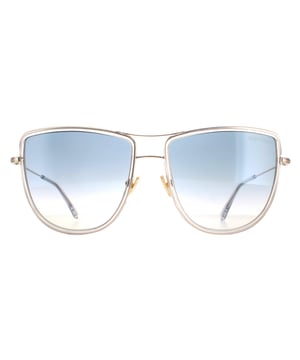 Tom Ford Aviator Womens Shiny Rose Gold Smoke Gradient Tina FT0759  Tom Ford are an elegant aviator design crafted from lightweight metal. The double bridge, silicone nose pads and slender temples ensure an all day snug fit. The temple tips are engraved with the Tom Ford logo for brand authenticity..