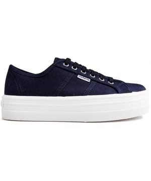 Bring Some Life And A Little Retro Vibe Into Your Trainer Collection, With The Women's Platform Plimsole From Victoria. Crafted From Strong Canvas, The Stylish Blue Trainers Are Finished With A Vulcanised Rubber Sole And Metal Eyelets.