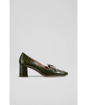 An LKB favourite back for another season, our Samanatha court shoes are a great alternative to an ankle boot or classic court during the winter months. Crafted in Spain from croc-effect leather in green, they have loafer styling with square toes and a cream trim, gold snaffle detail and 60mm block heels wrapped in matching leather. Wear them with tailoring, dresses or a pair of turn-up jeans.