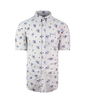 Ben Sherman Oxford Top de manga corta Camisa de algodón blanca de manga corta 0062921 003