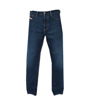 Diesel Blue Jeans , Regular Waist, Straight Leg, Button Fly , 100% Cotton, Large Branded Badge, Regular Fit, 5 Pocket Jeans, Brand Embossed Diesel Badge