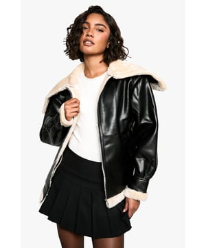 Tall Faux Fur Collar Leather Jacket