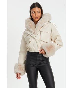 - Faux fur trim - Bomber style - Zip up - Utility pocket details - Model height: 5'8" - Model wears size: s - Always check the care wash label - Cool hand wash with mild detergent