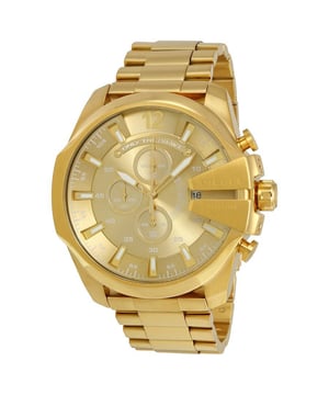 This Diesel Mega Chief Chronograph Watch for Men is the perfect timepiece to wear or to gift. It's Gold 51 mm Round case combined with the comfortable Gold Stainless steel watch band will ensure you enjoy this stunning timepiece without any compromise. Operated by a high quality Quartz movement and water resistant to 10 bars, your watch will keep ticking. This Elegant and practical watch is perfect for all occasions. It’s a great gift for your relatives and friends-The watch has a calendar function: Date, Stop Watch, Luminous Hands, Luminous Numbers High quality 21 cm length and 24 mm width Gold Stainless steel strap with a Fold over with push button clasp Case diameter: 51 mm,case thickness: 14 mm, case colour: Gold and dial colour: Gold