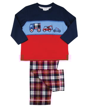 Panelled Top Vehicles Boys Pyjamas

Our pure-cotton pyjamas are a wonderful choice for little ones. The long-sleeved jersey top features panels in navy, blue and red  with vehicle embroideries on the centre panel, that won't fade! The woven red check bottoms are super soft with an elasticated waistband for a comfortable fit.

100% cotton
Machine Washable
Super soft luxury brushed cotton fabric
Vehicles Embroidery
Panelled Design
Classic Fit