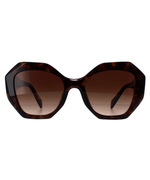 Prada PR16WS 2AU6S1 tortoise bruin gradiÃ«nt zonnebril is een glamoureus ontwerp gemaakt van hoogwaardig acetaat materiaal dat duurzaamheid en comfort garandeert. De slapen zijn versierd met het iconische Prada logo, wat een vleugje verfijning toevoegt. Deze zonnebril is perfect voor elke gelegenheid, of het nu een dagje in de zon is of een avondje uit in de stad.