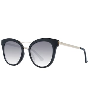 Guess Butterfly Womenss Black Grey Gradient GF0304  Sunglasses are a polished butterfly frame shape, exuding a sense of timeless elegance. The frame is crafted from high-quality acetate, known for its durability and lightweight feel, ensuring long-lasting comfort throughout the day. Slender temples feature the Guess logo for a touch of sophistication.