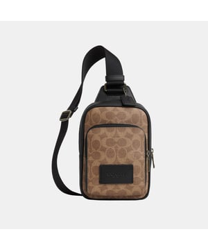 Racer Sling Pack in Signature, Outside zip pocket,  Length: 13.50 cm,  Width: 5.00 cm,  Height: 19.50 cm