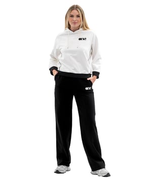 Tom Barron Damen-Hoodie mit Stickerei und geripptem Trainingsanzug-Set mit Seitenbesatz
