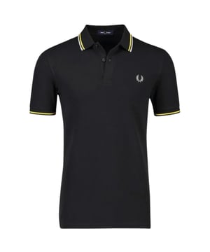 Polo Fred Perry negro, estampado en el cuello, cierre de botones en el cuello. 100% Algodón, Manga Corta, Polo Negro