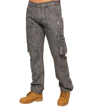 Go back to your roots with these comfortable 7 pocket dark blue combat jeans, featuring cinch buckle to back and draw cords to the bottom of the leg for a more custom fit. Finished off with printed branding to front and back, subtle distressed detail and button fly for a comfort fit.