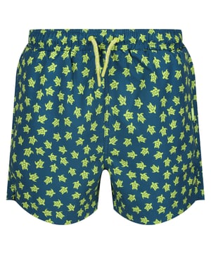 100% Recycled Polyester. Design: All-Over Print, Turtle. Pockets: 2 Side Pockets. Fastening: Pull-On. Fabric Technology: Durable, Lightweight, Quick Dry. Please Note: Ages 5-6 Years And Above Have Inner Mesh Liner. Waistline: Drawcord, Elasticated.