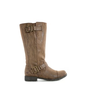 Womens Rocket Dog Berry Heirloom Boots in brown.- Faux leather mid-calf biker boots.- Round toe.- Inner zip fastening.- Decorative buckled strap detail to sides.- Toe cap.- Comfortable textile lining.- Chunky low heel.- Treaded sole.- Embroidered Rocket Dog logo to side.- Heel height 0.8in (2cm) approximately.- Boot height 12.4in (31.5cm) approximately.- Synthetic upper  Textile lining  Synthetic sole.     - Ref:BERRYHLMeasurements are intended for guidance only.