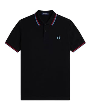 Polo Fred Perry negro, estampado en el cuello, cierre de botones en el cuello. 100% Algodón, Manga Corta, Polo Negro
