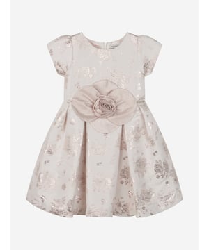 Mama Luma's sophisticated portfolio takes inspiration from a bygone era. This girls gold jacquard occasion dress is reflective of the Californian label's impeccable craftsmanship and precision of beauty. Made with sheer mesmeric floral patterning with an enlarged flower in the centre. She will be obsessed.  Enlarged Flower In Centre  Zip-Up Fastening  Crew Neck  Sheer Floral Patterning  'Mama Luma' Brand Tags Pleated Effect A-Line Hem Cotton Lining 85% Polyester 15% Metallic Mama Luma : Girls Height 1-2Y: 33-38" / 84-96cm3-4Y: 38-43" / 96-110cm5-6Y: 43-48" / 110-122cm7-8Y: 48-53" / 122-134cm9-10Y: 53-58" / 134-150cm11-12Y: 59-63" / 150-160cm