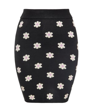 Dieser Minirock besticht durch ein raffiniertes Blumen-Jacquardmuster und verleiht Ihrer Garderobe einen Hauch von Eleganz. Dieser figurbetonte Rock aus dehnbarem Strickmaterial verfügt über eine hohe Taille mit Rippen für zusätzlichen Komfort und Flexibilität. Der gerade Saum und das nahtlose Design sorgen für eine schlanke Silhouette. Dieser Sommerrock eignet sich sowohl für legere als auch für formelle Anlässe und vereint mühelos Stil und Komfort in einem schicken Stück.  Felsen