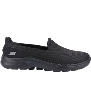 The Skechers GOwalk6 is a lightweight slip-on made from a soft knit mesh material with a comfort pillar technology to provide comfort on every step with Skechers air cooled Goga mat which provides a breathable cushioning insole .