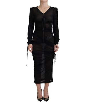 Gorgeous Dolce & Gabbana Long Sleeves Midi Dress
  Brand new with tags
  Bodycon style
  Black color
  Logo details
  Made in Italy
  Material: 72% Viscose 28% Silk
Size on Tag: IT36|XXS