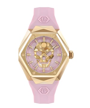 Dit Philipp Plein $kull Spikes Analoge Horloge voor Dames is het perfecte sieraad om te dragen of cadeau te geven. De gouden ronde kast van 40 mm in combinatie met de comfortabele roze silicone horlogeband zorgt ervoor dat je van dit prachtige horloge kunt genieten zonder enige concessies. Aangedreven door een hoogwaardige quartz beweging en waterbestendig tot 5 bar, blijft je horloge tikken. Philipp Plein heeft zeker begrepen dat vrouwelijke kracht fel kan zijn, en dat de meest elegante momenten vaak voortkomen uit de gedurfde acties. Dit analoge horloge heeft een functie: Luminous wijzers en Luminous cijfers. Hoogwaardige roze silicone strap van 19 cm lang en 21 mm breed met een gesp. Kastdiameter: 40 mm, kastdikte: 11 mm, kastkleur: goud en wijzerplaatkleur: roze.