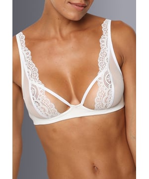 -Ultrazachte honingraatbasis -Glamourkant en doorschijnende tule -Vormgegeven kant voor een delicate halslijn -Valt goed op maat